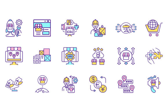 E Commerce RGB Color Icons Set: A Modern Graphic Design Asset for Local Businesses