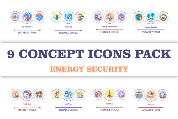 Energy Security Concept Icon Set: A Modern Design Asset for Content Creators