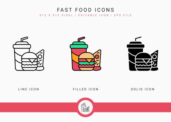 Fast Food Icons Set: A Modern Graphic Design Asset for Bold Branding