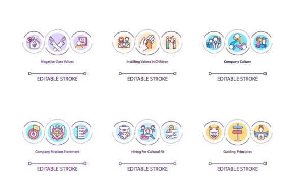 Guiding Principles Concept Icons for Commercial Graphics