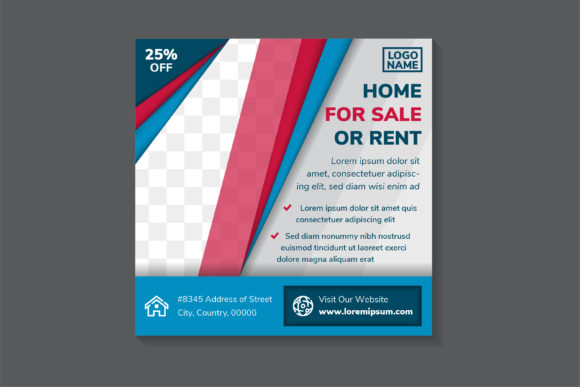 Home for Sale Square Banner Red Blue – A Versatile Graphic for Flyers and Real Estate Marketing