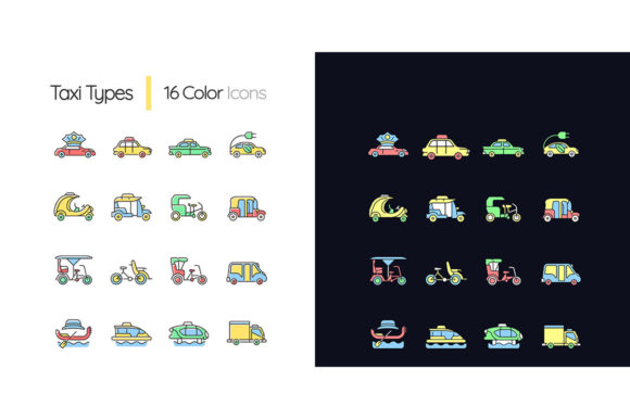 Taxi Types Light and Dark Theme Set: A Versatile Icon Pack for Modern Design Projects
