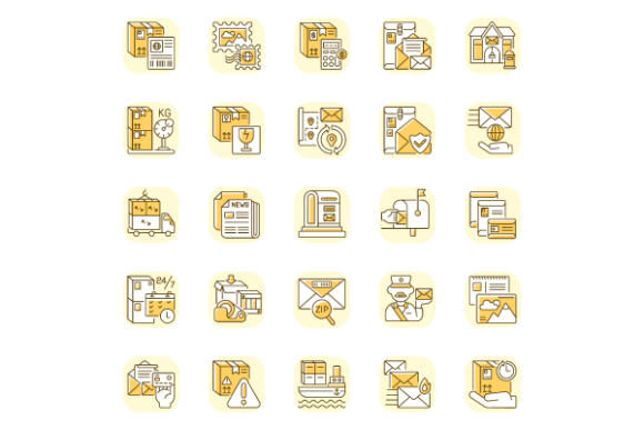 Yellow Color Icons Set for Postal Services: A Designer’s Take on Graphics and Branding